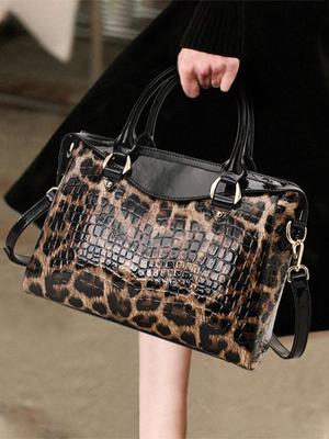 Aidrani Echte Damentasche mit Leopardenmuster, Lederhandtasche, Umhängetasche mit großer Kapazität