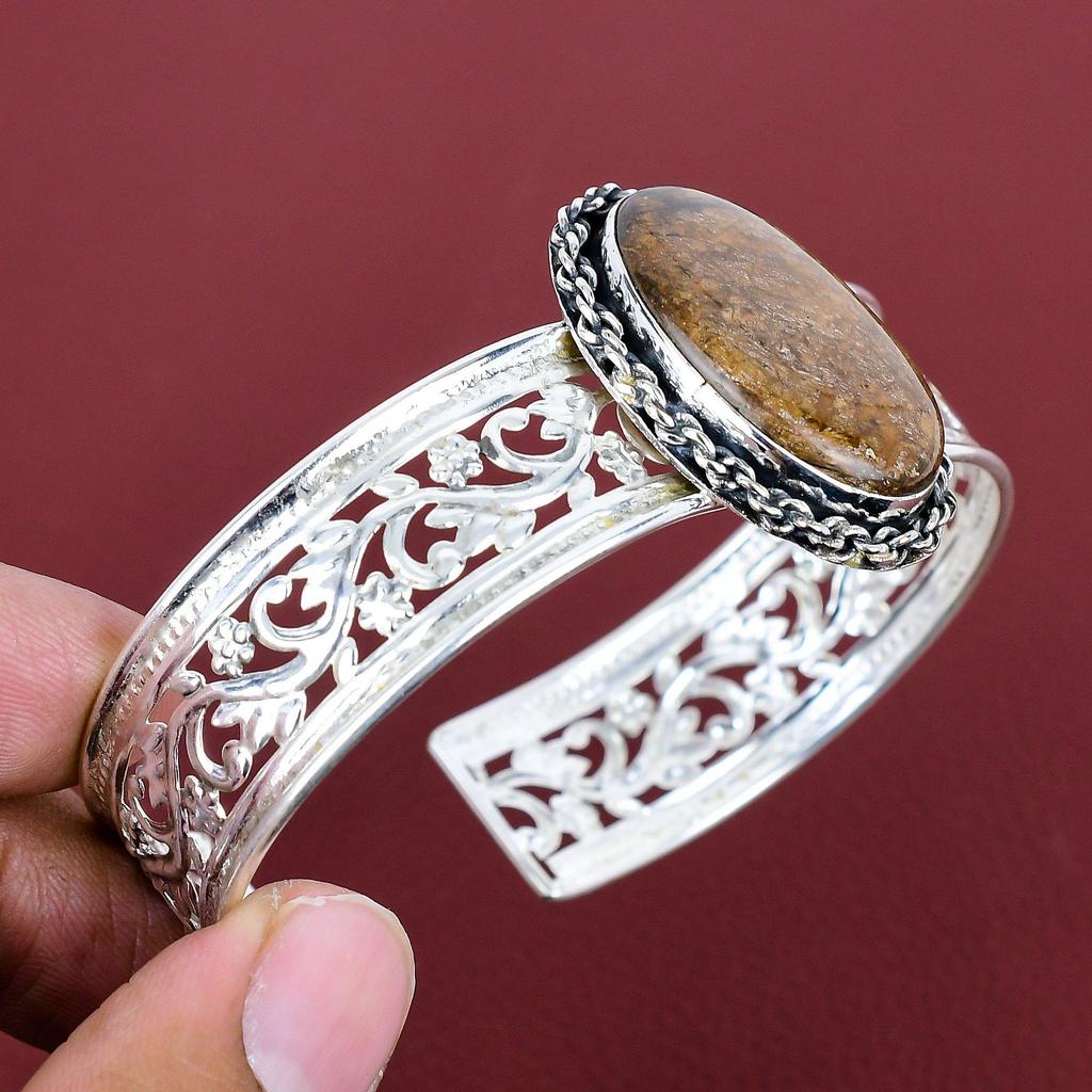 Bronzite Cuff Bracelet 925 Sterling Silver Bangle Gemstone Cuff Bracelet Adjustable Bangle Handmade Cuff Latest Design Jewelry Gifts for Her