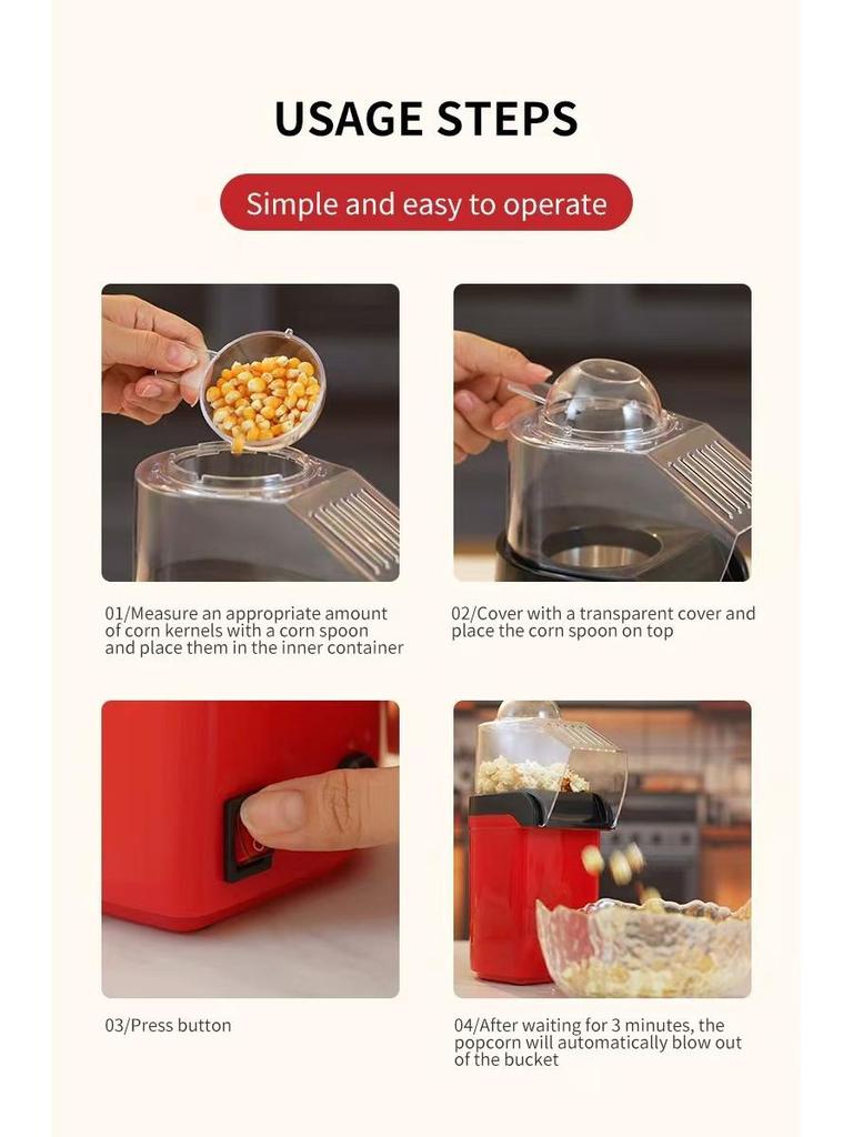 Automatic Mini Air-Blown Popcorn Maker for Kids