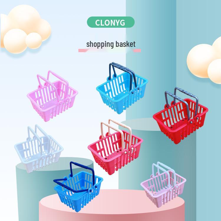 Kids' Pretend Play Mini Shopping Basket for Fruits & Vegetables - Double Handle Storage Toy