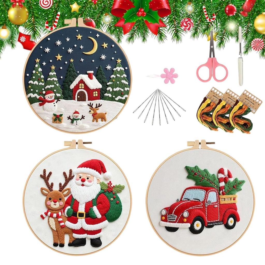 Christmas Embroidery Kits For Adults Handmade Complete Festive Beginners Embroidery Set Including Hoop For Women Girls Mom