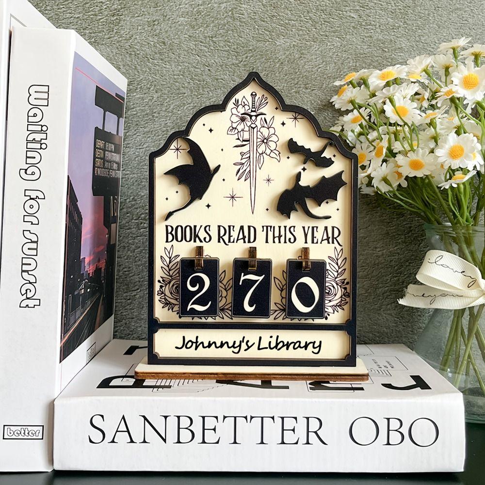 Cat Books Read Tracker Books Read This Year This Year Counter Reading Tracker Signage Wooden Material Book Lovers Design