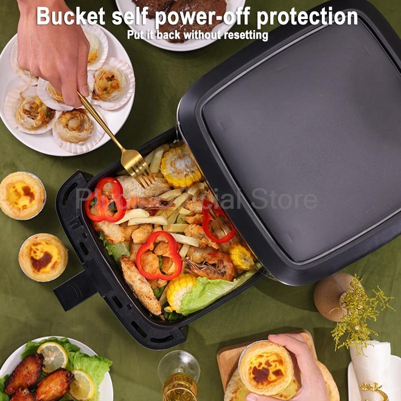 Forno Fritadeira de Ar Inteligente 1400W 6L Grande Capacidade Circulação de Ar Quente 360 Janela Transparente Cozinheiro Saudável para Eletrodoméstico de Cozinha Doméstica