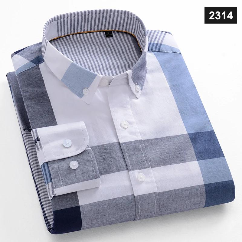 Men Cotton Oxford Striped Casual Long Sleeve Shirts New Fashion Businessman Office Daily Classic Men Top Clothing Dress Regular