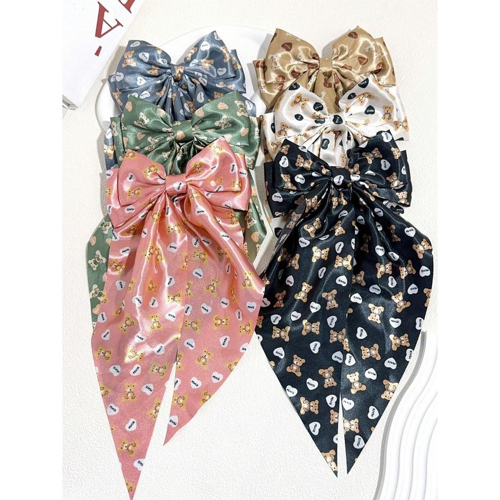 6 spring clip streamers bow hair clips for women