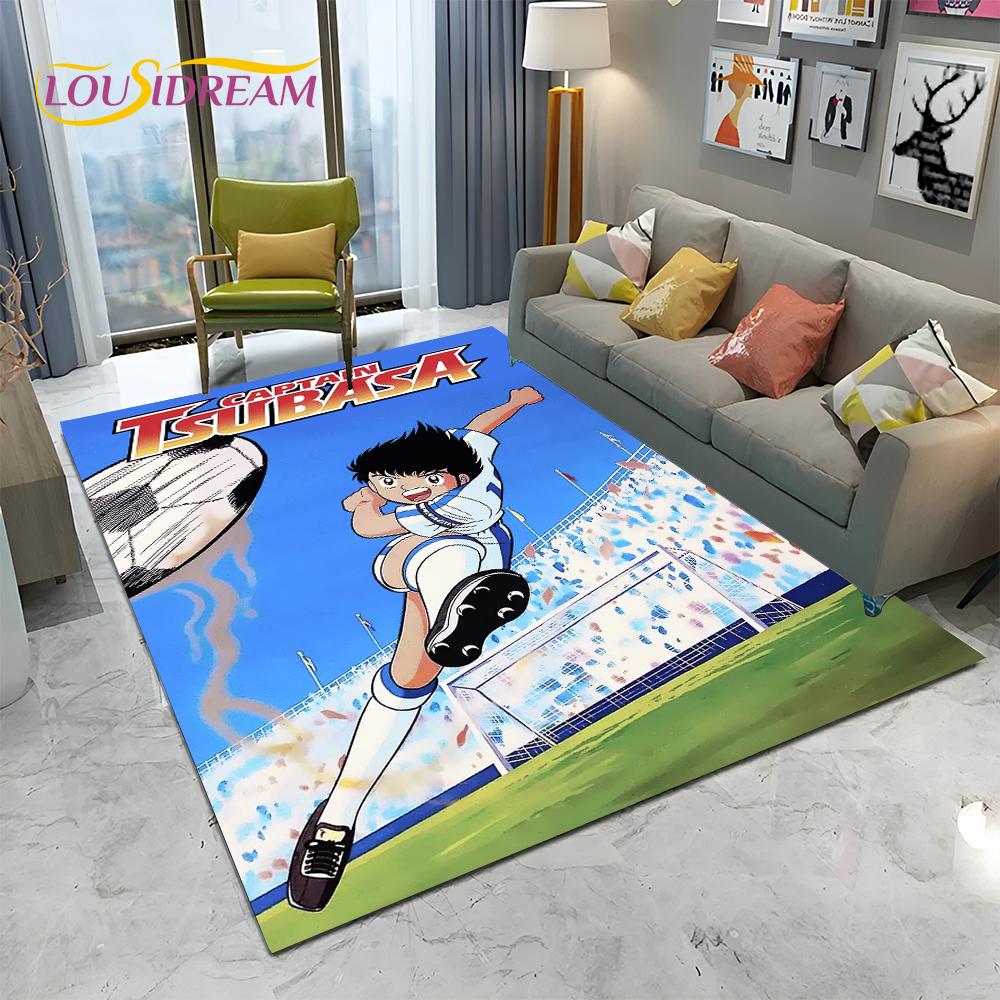 Captain Tsubasa Anime-Fußball-Cartoon-Teppich für Zuhause, Wohnzimmer, Schlafzimmer, Sofa, Fußmatte, Dekor, Kinderbereich, rutschfeste Bodenmatte