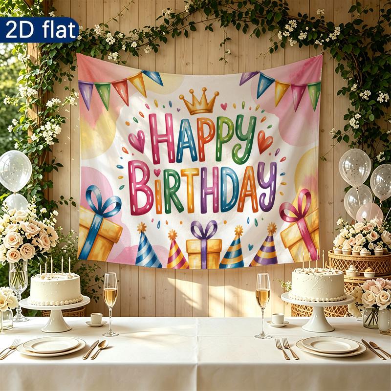 Gifts Birthday Celebration Banner, Colorful Polyester Backdrop for Party Decorations