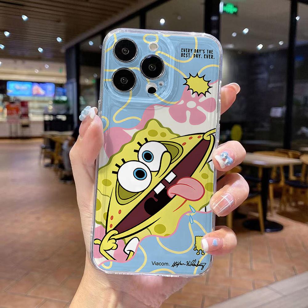 Süße SpongeBob S-Quadratpants Handyhülle für iPhone 17 Air 16 15 14 Plus 13 12 11 Pro Max X Xs XR 8 e Weiche TPU Transparente Hülle