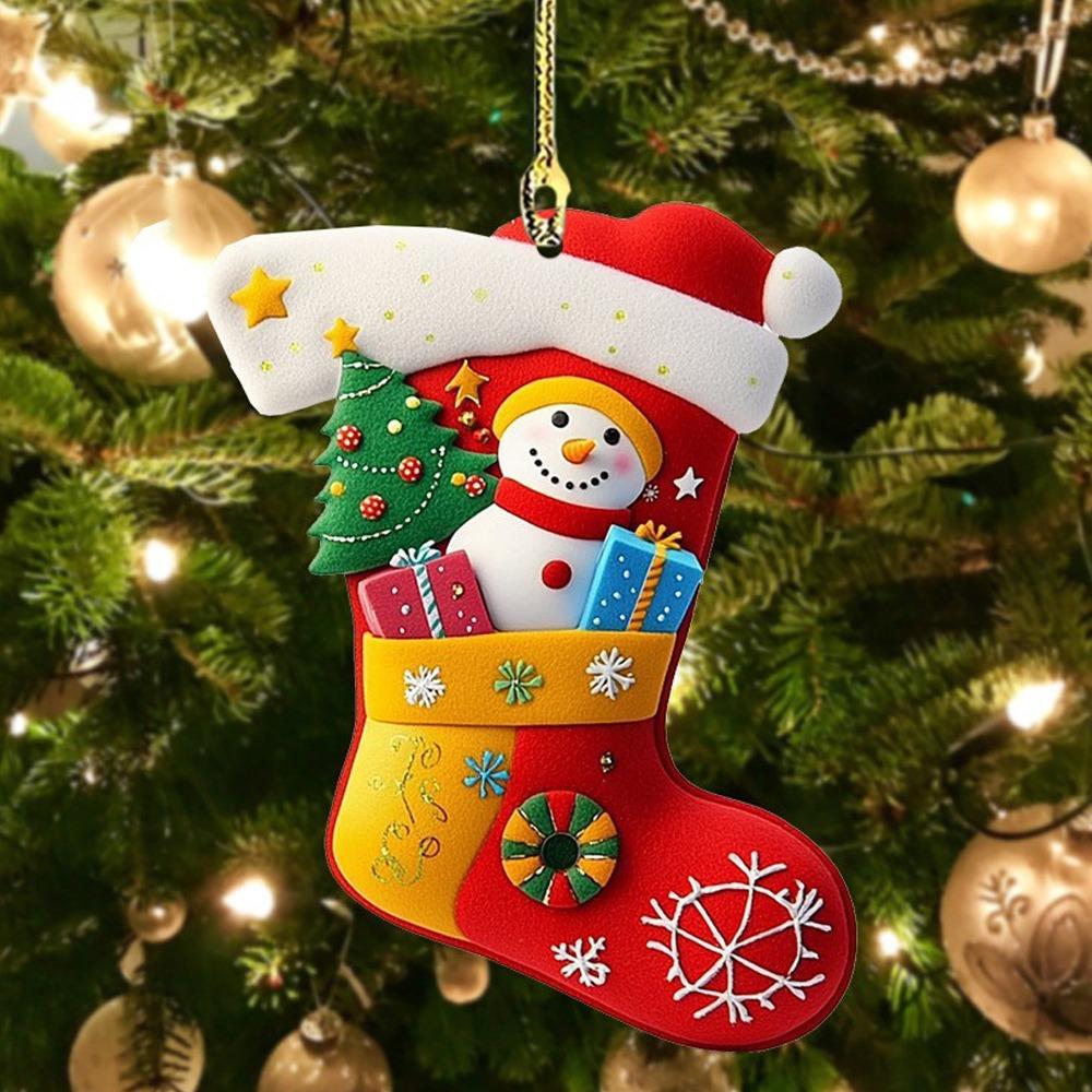 1/6Pcs 2D Christmas Socks Decorations Colorful Handcrafted Christmas Tree Ornaments Acrylic Christmas Tree Pendant Holiday Decor