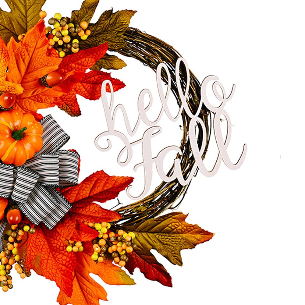 40cm Maple Leaf Pumpkin Wreath Thanksgiving Garland Door Hanger Front Door Autumn Wreath for Thanksgiving Harvest Party Decor