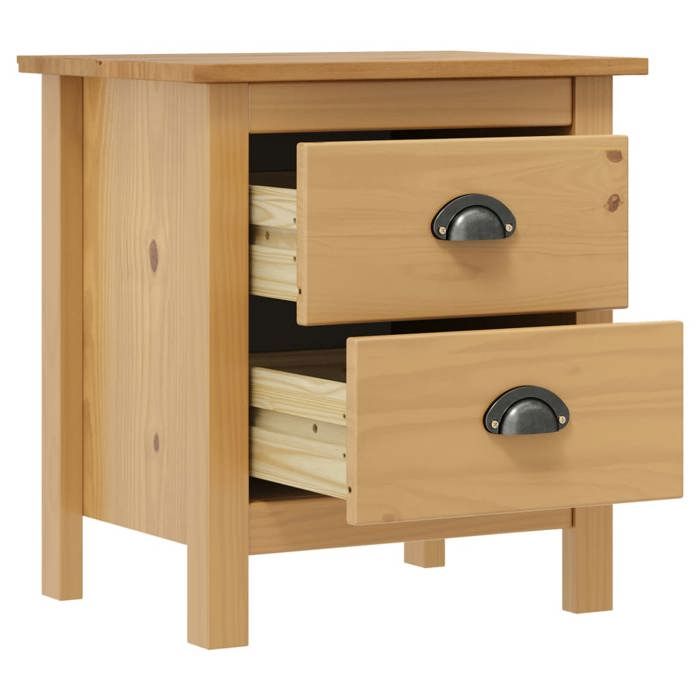 Table de chevet - Hill - Bois de pin massif - 2 tiroirs - Marron miel
