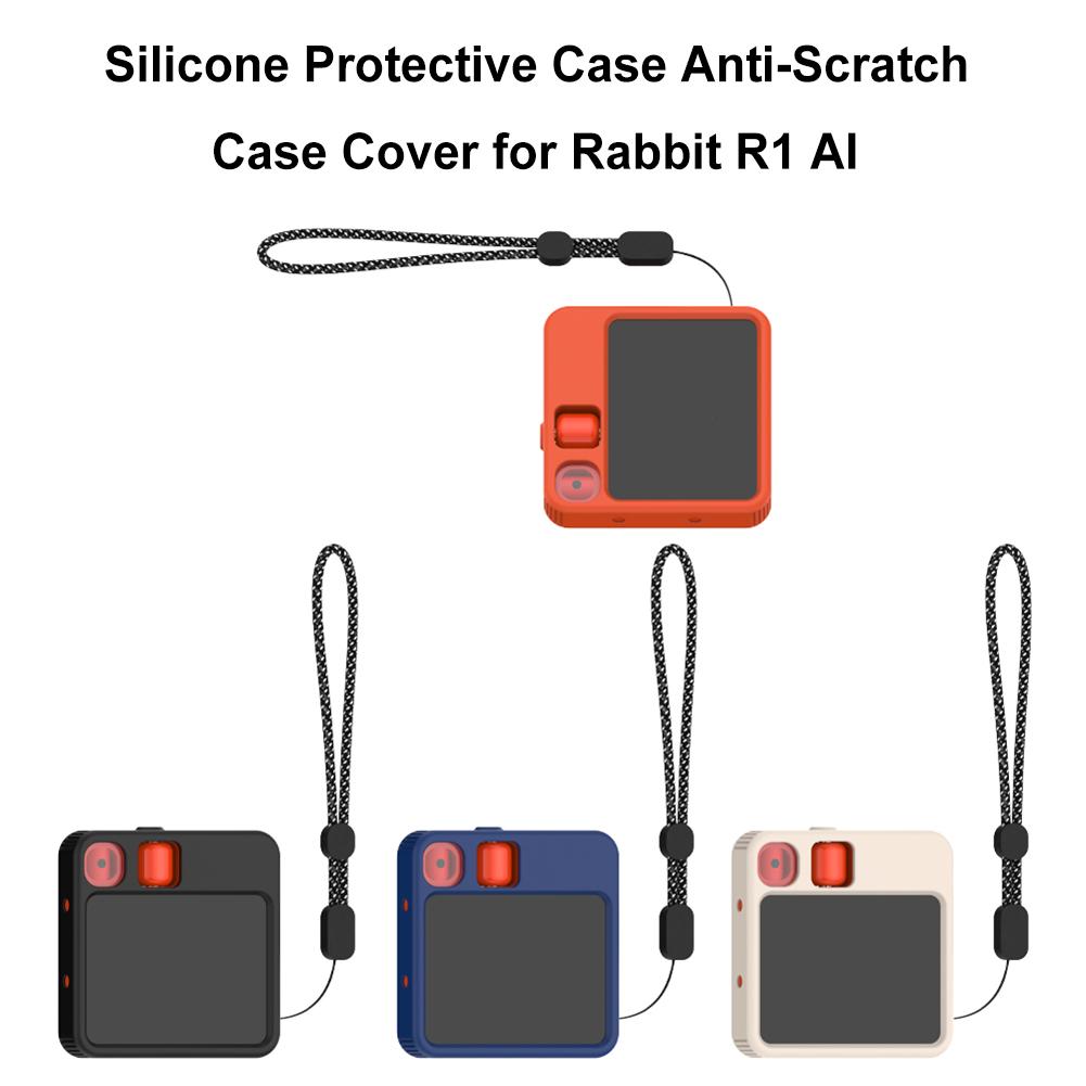 Silicone Protective Case Anti-Scratch Case Cover Anti-Drop Protective Cover Kit with Lanyard Pocket Case for Rabbit R1 AI Device