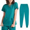 2 stk/sett Unisex sykehusuniformsett V-hals kortermede lommer Topper Elastiske midjebuksesett Hurtigtørkende sykehus tannpleie scrubs uniformer