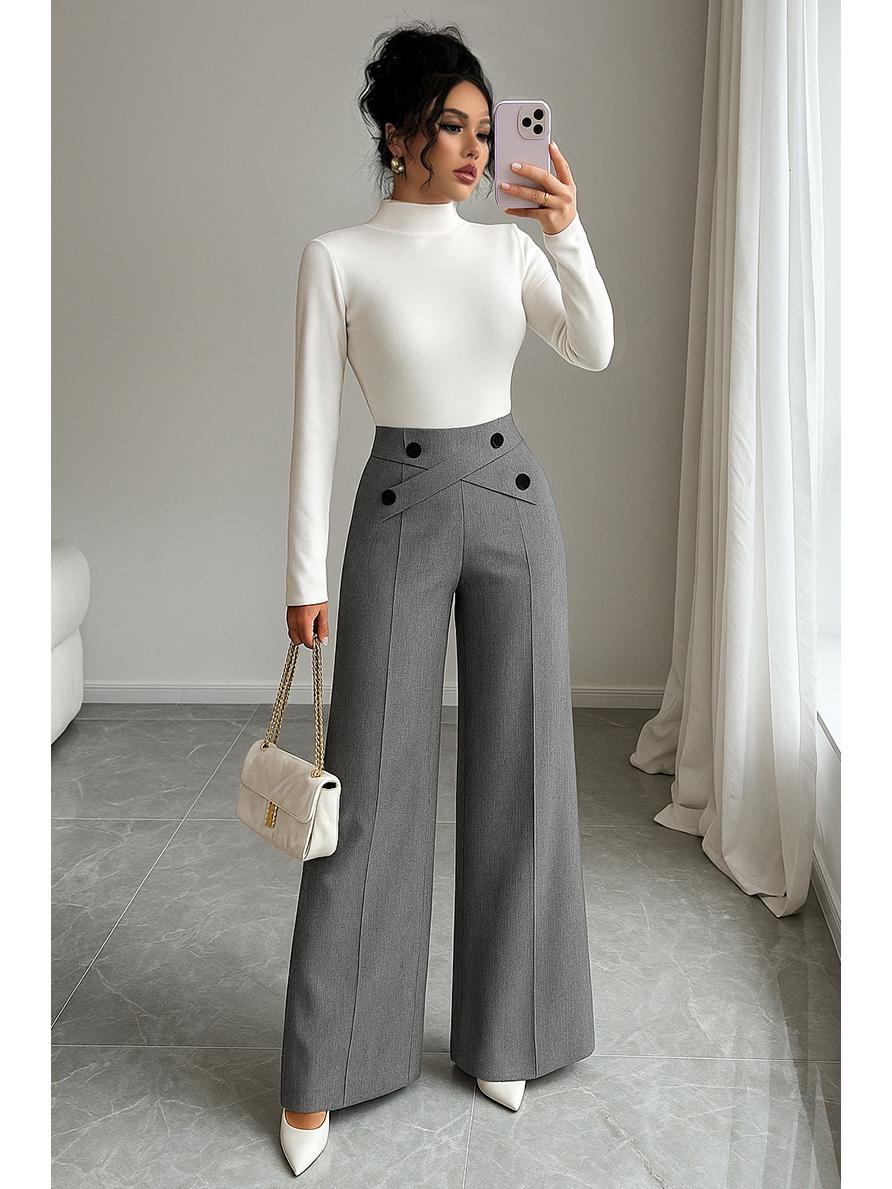 

Slimming High-End Straight-Leg Draping Suit Pants with Elastic Waist for Petite Women - Autumn/Winter Casual Collection. серый