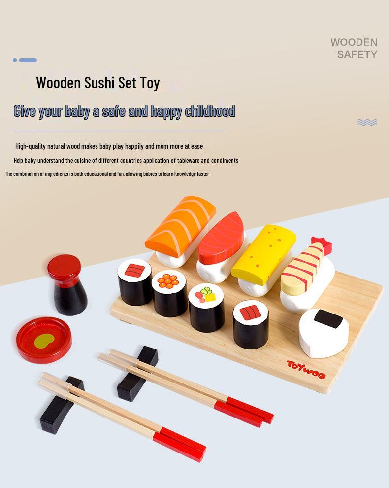 Wooden Sushi & Dessert Bento Play Set for Kids: Children's Simulation Japanese Food Kitchen Toy Game Set