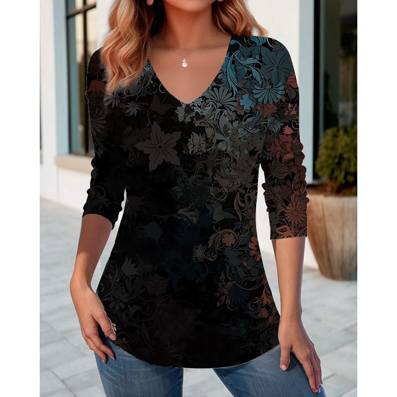 Autumn Women's Long Sleeved T-shirt Autumn 3D Printed Casual Loose Top Shirts