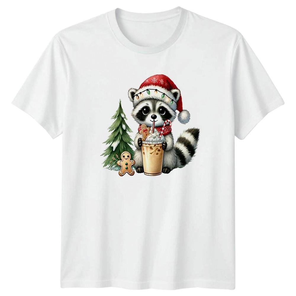 Raccoon Festive Coffee Christmas Holidays Unisexs TShirt Unisexs Tee Graphic Unisex S