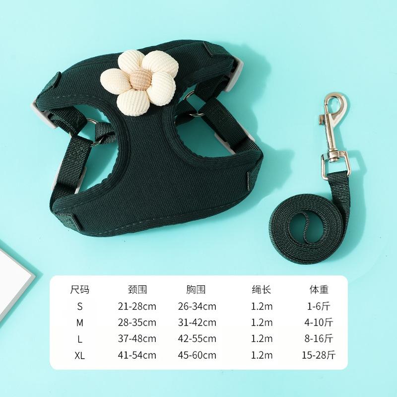 Pet vest, leash, dog cartoon three-dimensional accessories, teddy walking dog rope, cat going out to prevent breaking free from chest and back