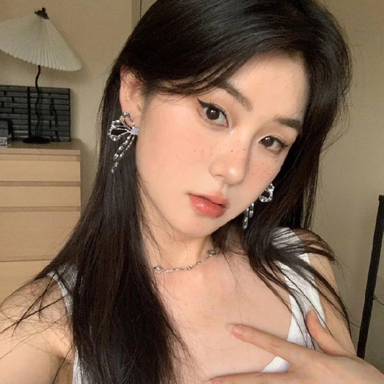Silver Color Bowknot Drop Earrings for Women Girls Korean Hollow Bow Ear Studs