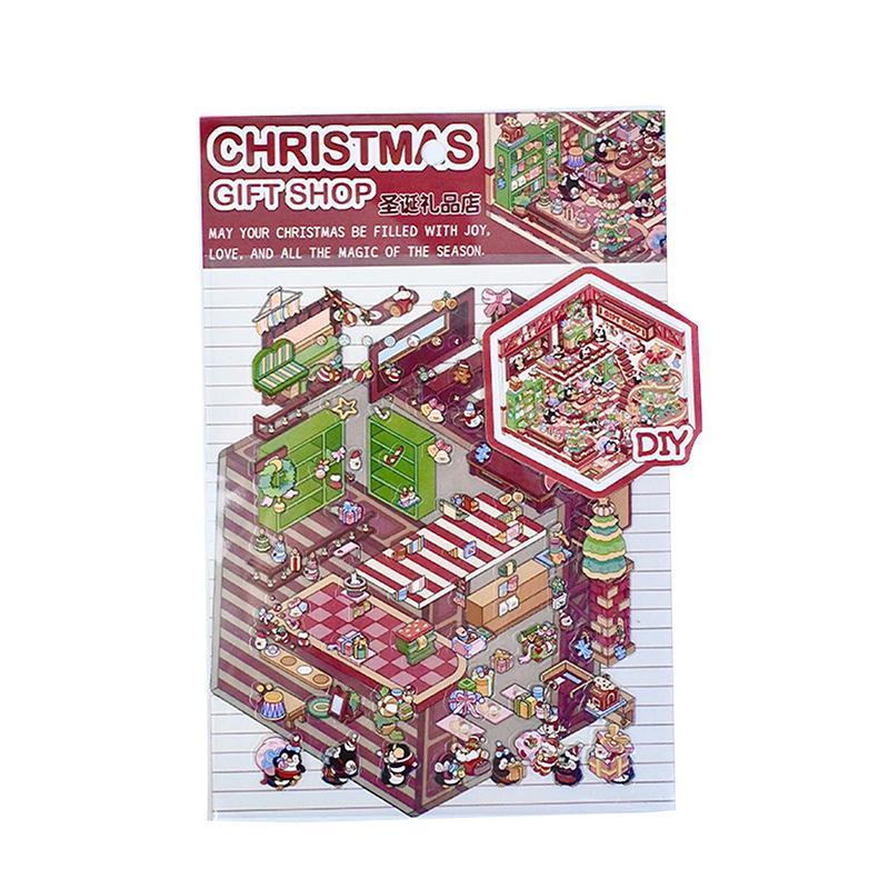 1/4Pcs Christmas Diy 3D Landscaping Stickers Miniature Scene Cabin Stickers Scene Stacking Pasting Cute Adult Child Gift