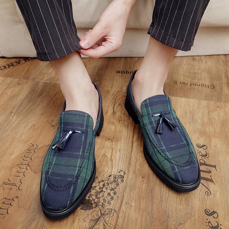 Men's Plaid Canvas Shoes Tassel Loafers Shoes Retro Casual Shoes Fashion Single Shoes Zapatos De Hombre  2024
