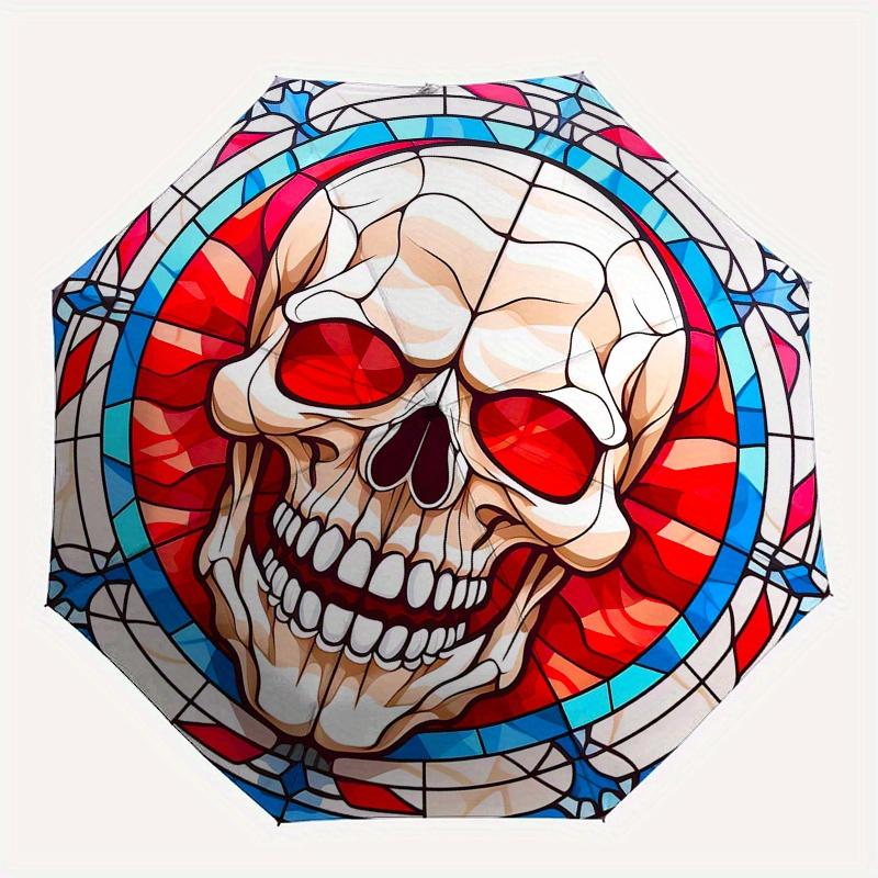 Stained Skull Art: Unique Decor for Any SpaceUmbrella, Portable 3-Fold Compact Umbrella,Christmas Gift ES644