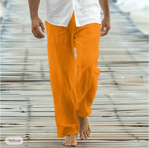 

New Autumn Men s Loose Trousers Casual Pants Front Placket Drawstring Pocket Straight Legs Comfortable Soft Beach Fashion Pants 5XL помаранчевий