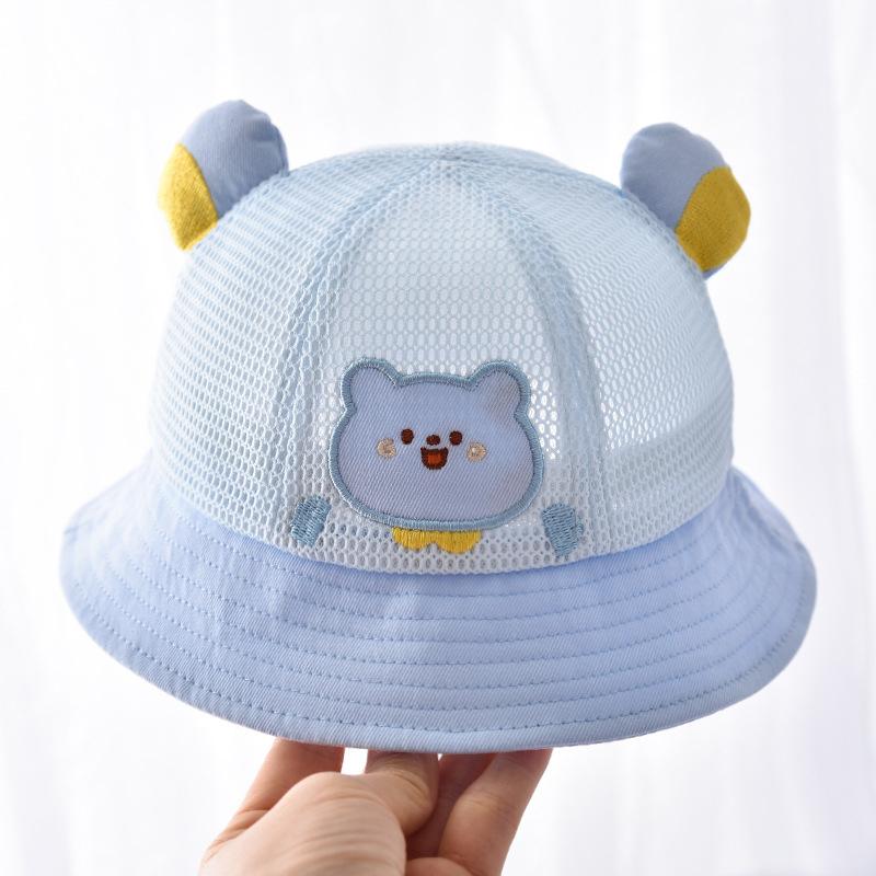 Baby Summer Sun Hat Kids Breathable Mesh Basin Cap Cute Boy Girl Outdoor Sunshade Visors Cartoon Bear Children Fisherman Hats