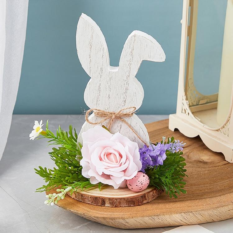 Easters Rabbit Wood Ornament Cartoon Rabbit Wood Crafts for Easters Home Party Desktop Decoration