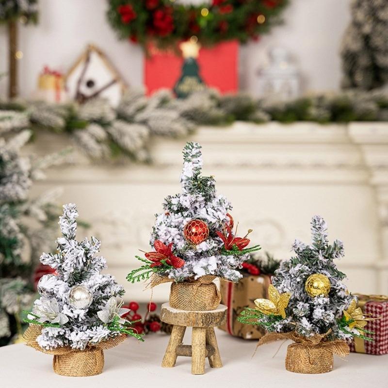 Small Tabletop Festival Display Tree Plush Trimmed Miniature Christmas Tree Festival Table Ornament for Home Decors