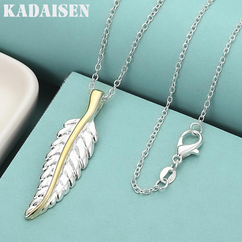 925 Sterling Silver Feather 16/18/20/22/24/26/28/30 Inch Pendant Necklace for Women Wedding Fashion Jewelry