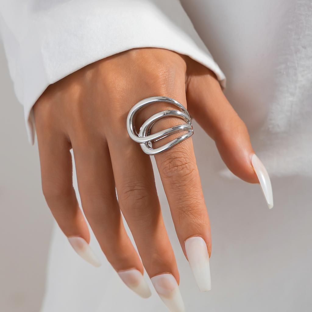 Ingemark 6 Styles Unique Large Petal Flower Twisted Wave Rings for Women Vintage Geometric Adjustable Ring Jewelry Steampunk Men