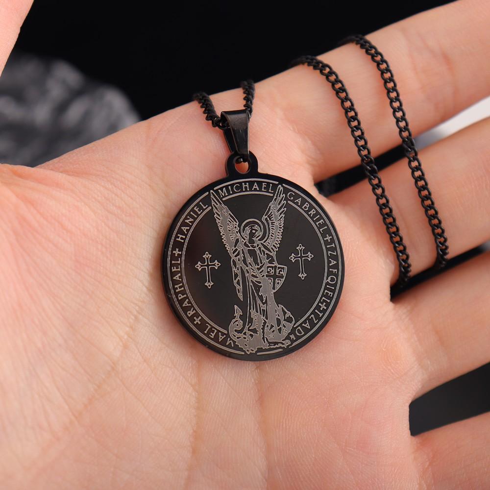 New Retro Archangel Michael Necklace Men's Long Necklace