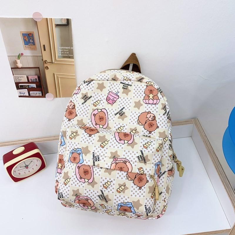 Capybara Cute Pudding Milk Tea Checkered Cartoon Pattern Children Backpack