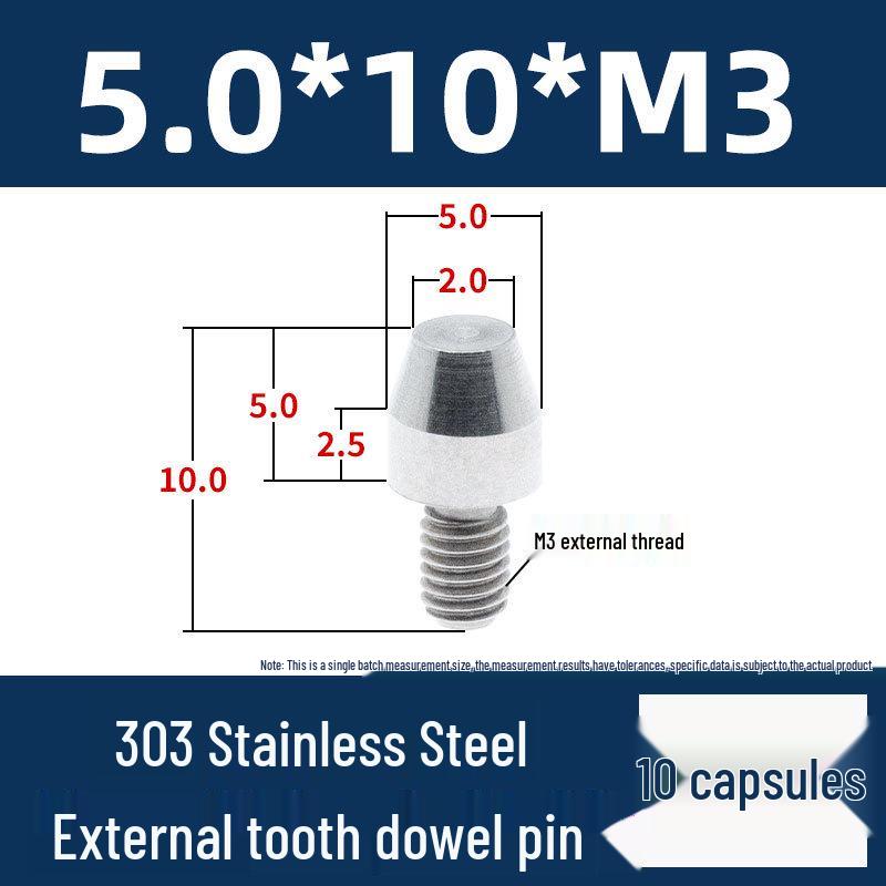 Stainless Steel External Thread Dowel Pin with Tapered/Round/Flat Head, Locating Column M3/M4/M5/M6