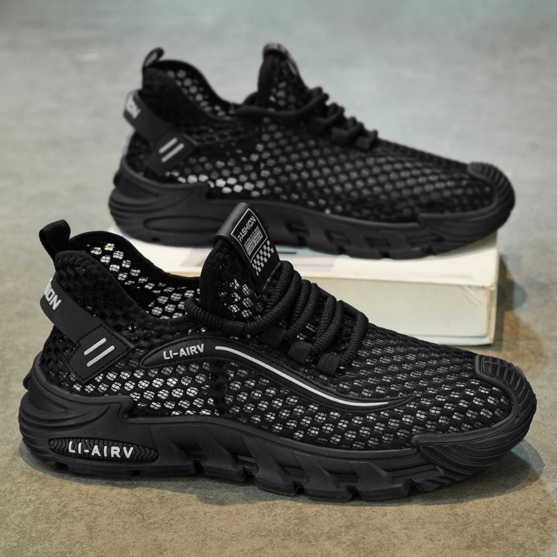 

Сетчатая дышащая мужская обувь летняя полая тонкая сетчатая обувь мужская для вождения спортивная легкая нескользящая мягкая подошва сетчатая трендовая обувь 44 чёрный