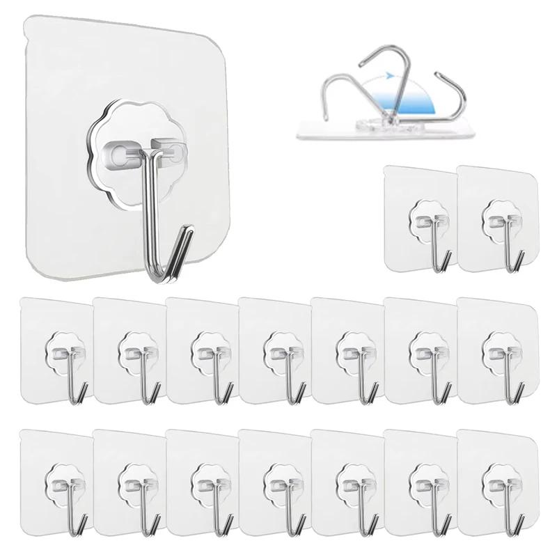 Transparent Stainless Steel Self-Adhesive Hooks Bathroom Towel Clothes Storage Sticker Hook Key Hangers Storage Holder