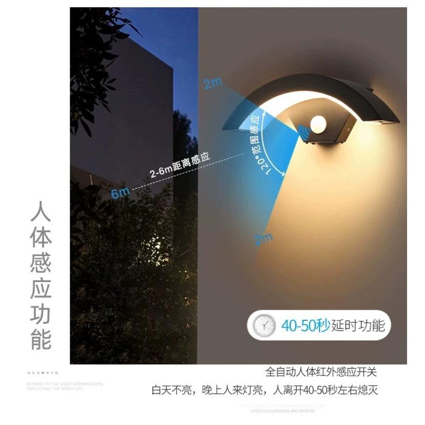 Creative LED Outdoor IP65 Waterproof Human Sensing Wall Lamps Courtyard Outdoor Balcony Moon-Shaped Porch Light Hot