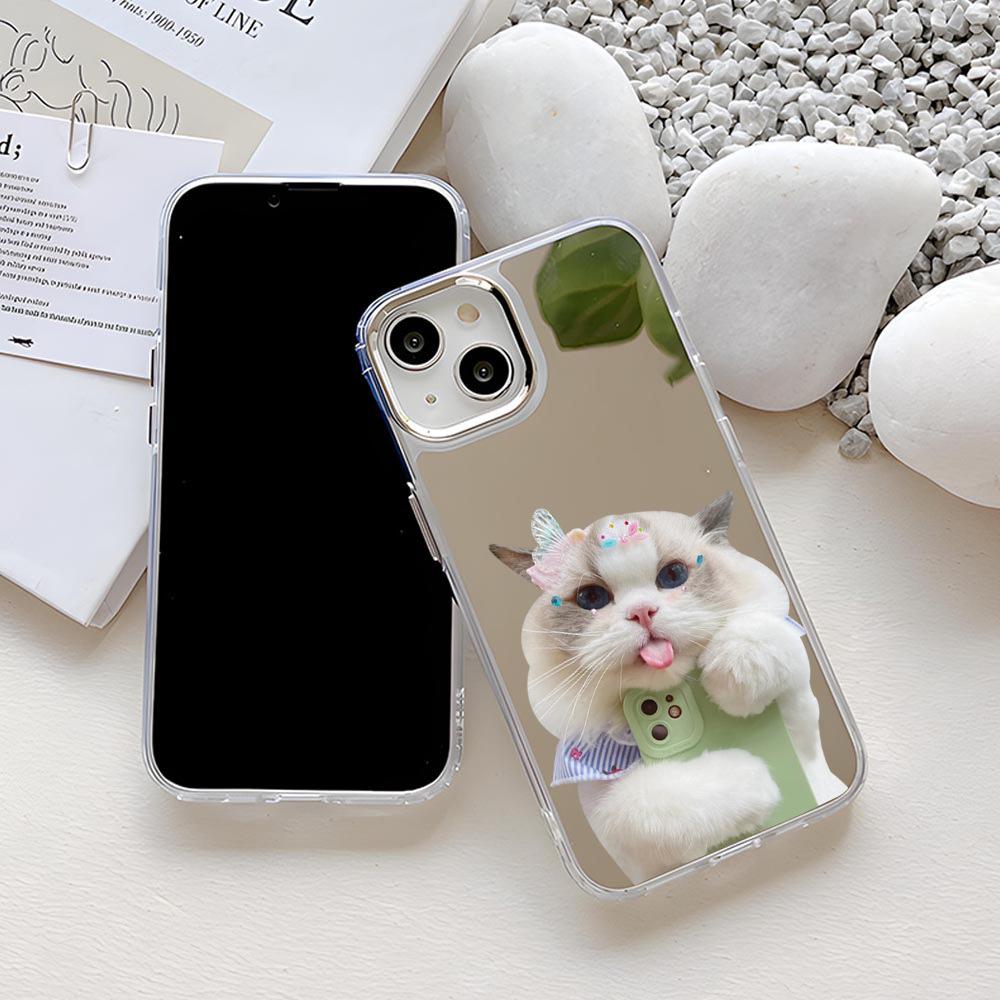 UV painted cute than the bear puppet cat high definition mirror apple 15 mobile phone case iPhone17 makeup mirror case