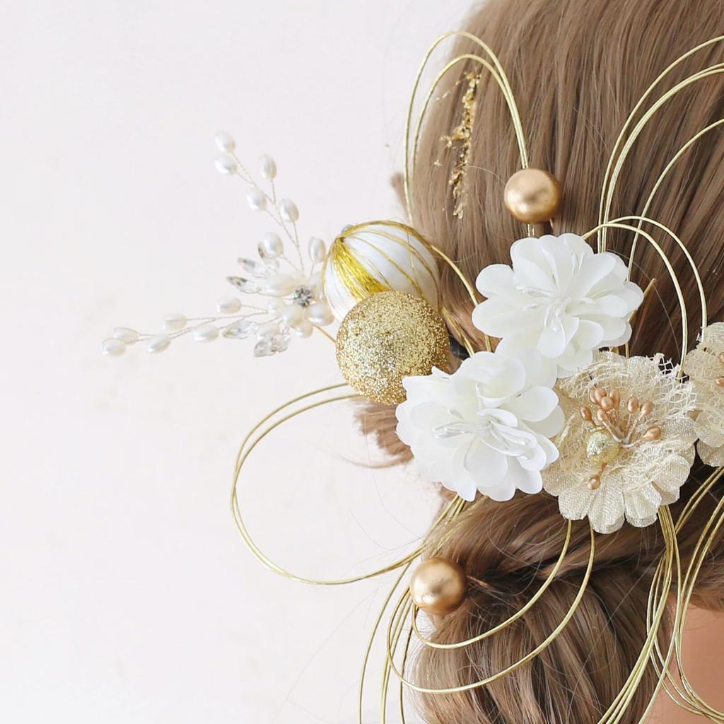Bud Flower Hair Graduation Dried Gold Ornament, Coming-of-Age Ceremony, Ceremony, Flowers, Mizuhiki, Leaf, Kimono, Furisode, Hakama, Headpiece,