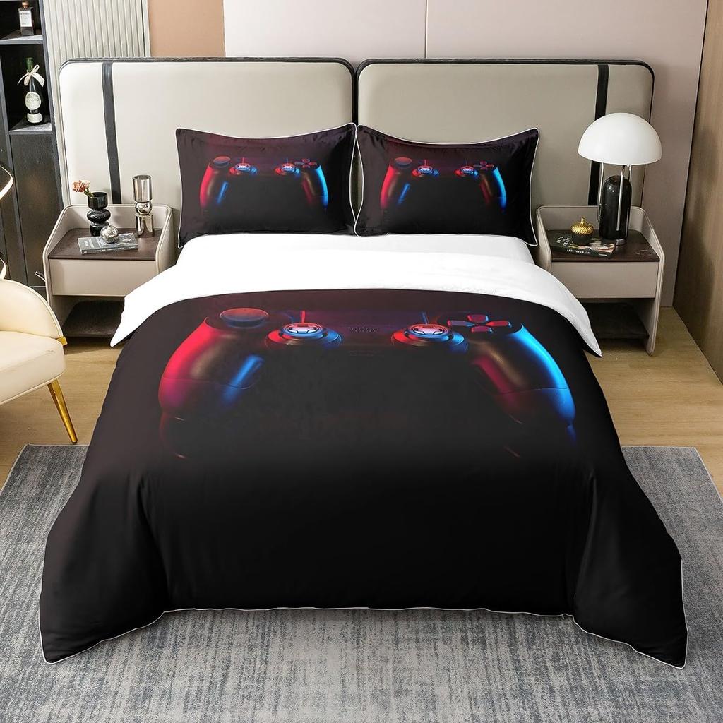 Gaming Bedding Set, Video Game Controller Duvet Cover Teens Boys 2 Piece Gamer Duvet Quilt Cover set with Pillowcases 75*50cm