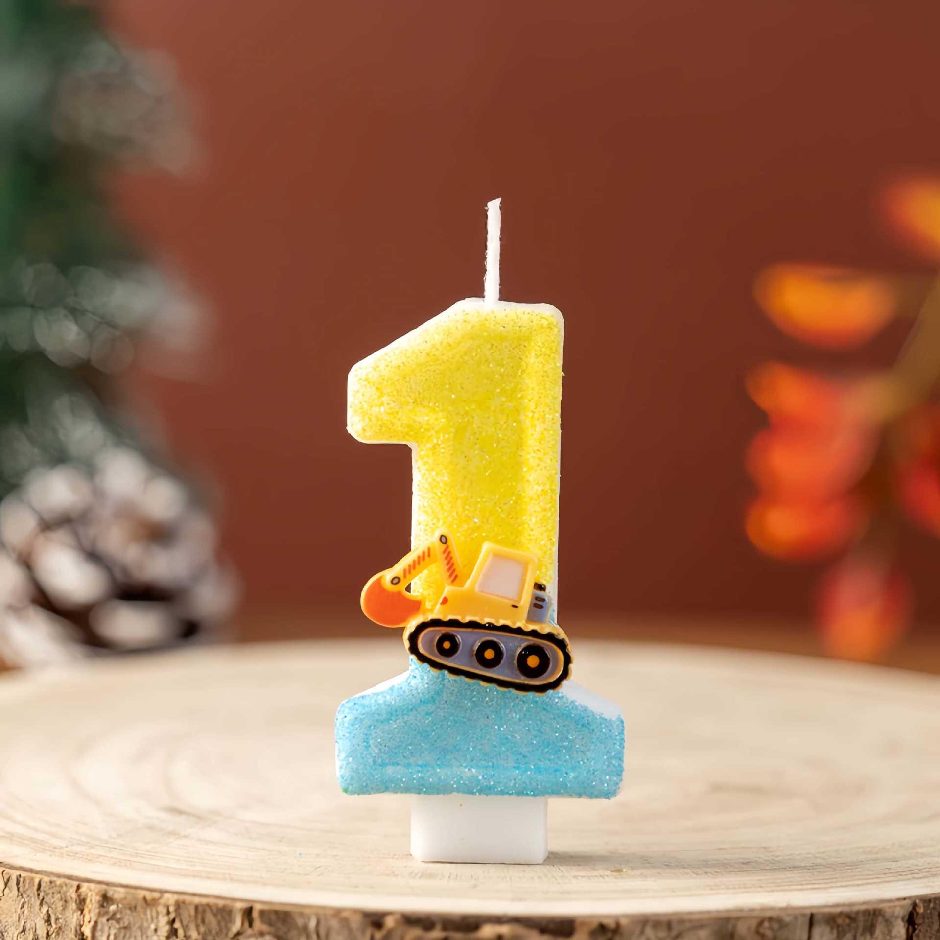 Cartoon Excavator Number Cake Candles for Creative Birthday Party Decorations