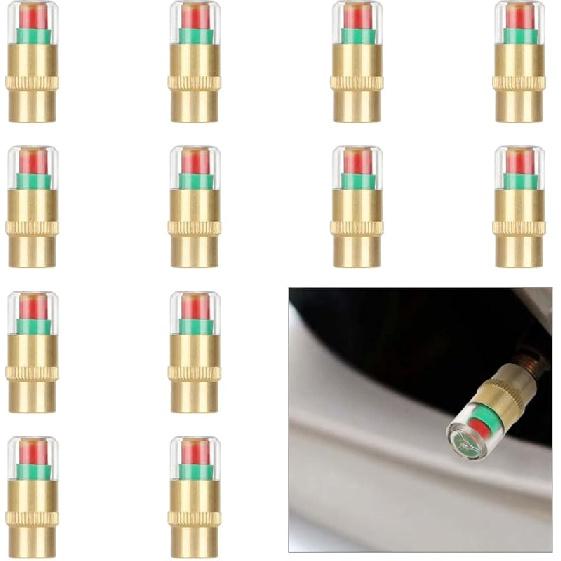 12PCS Car Tire Pressure Monitor Valve Stem Caps, 3-Color Eye Alert Valve Stem Caps Sensor Indicator, 2.4Bar 36PSI Tire Pressure Gauge Valve Caps For