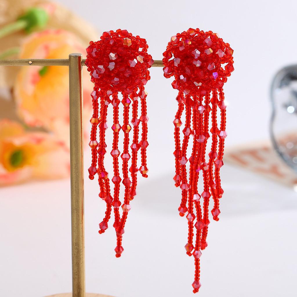 Vintage Style Crystal Tassel Drop Earrings With Geometric Alloy Design For Womens Evening Wear