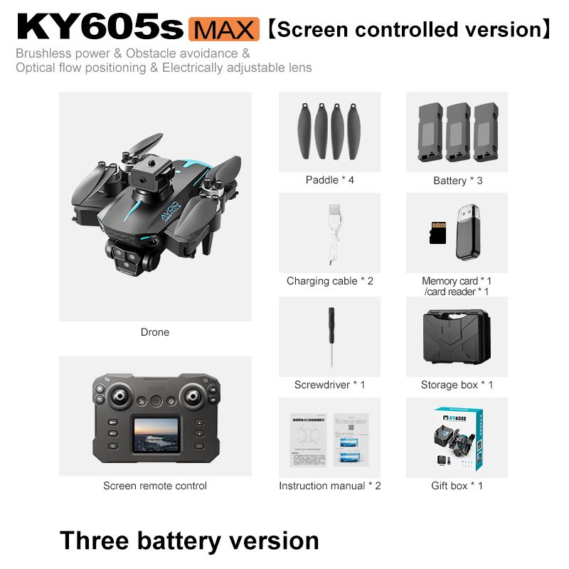 2024 605S LCDScreen Controlled Version 4K HD 3 Camera Brushless Drone Motor Obstacle Avoidance Foldable Quadcopter Dron RC Toy