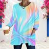 Women Plus Size Round Neck Long Sleeve Swirl Printed Colorful Loose Longline T Shirt With Pockets