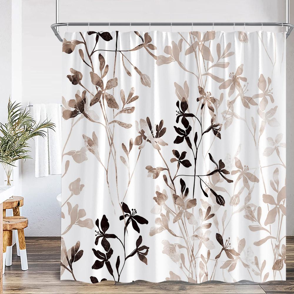 Flowers Watercolor Shower Curtains Colorful Flower Plants Bamboo Greenery Bathroom Decorations Modern Bath Curtain With Hooks