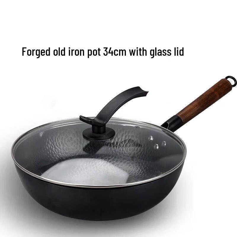 Zhishi Forged Iron Non-Coated Wok with Glass Lid