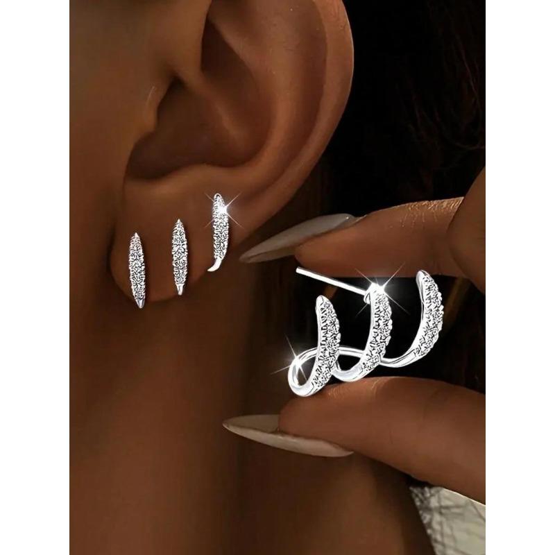 1 Pár Stříbrné Barvy Dámské Náušnice Drápy Set Super Třpytivý Syntetický Materiál Oslnivé… Více