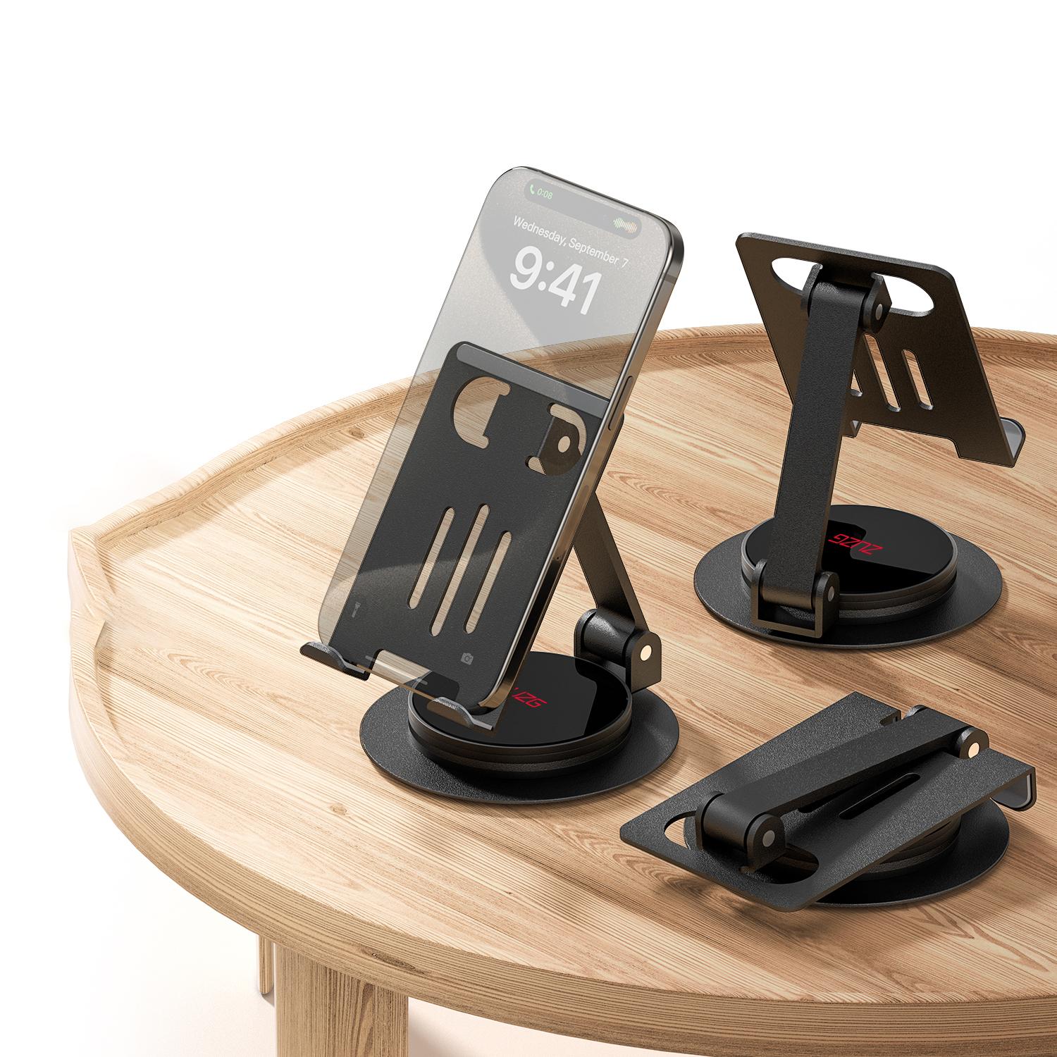 

ZUZG Z21 Adjustable Desktop Phone Mount for iPhone 16/16 Plus/16 Pro/16 Pro Max Carbon Steel Rotary Foldable Phone Tablet Stand Holder A